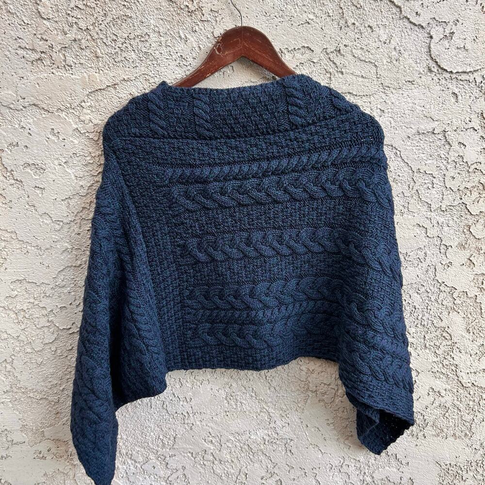 Aran Sweater Market Merino Wool Cable Knit Poncho Cape Blue Ireland